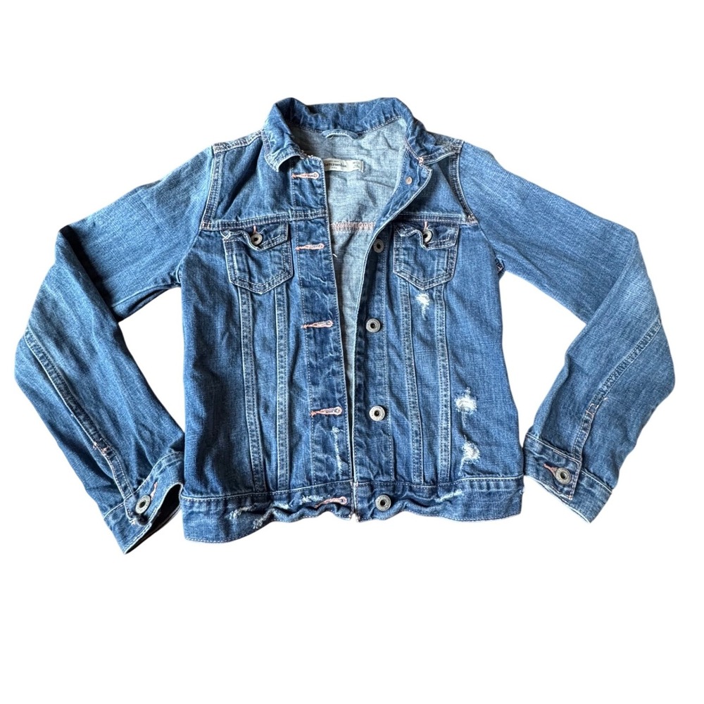 Abercrombie Kids Denim Jacket Distressed Blue Button Front Size M 12